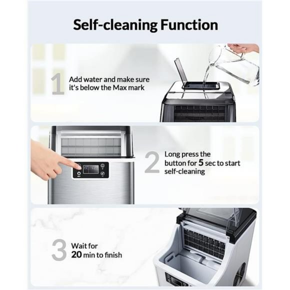 Countertop Ice Maker, 24Pcs Ice Cubes in 13 Min, Stainless Steel Ice Machine - Picture 4 of 6